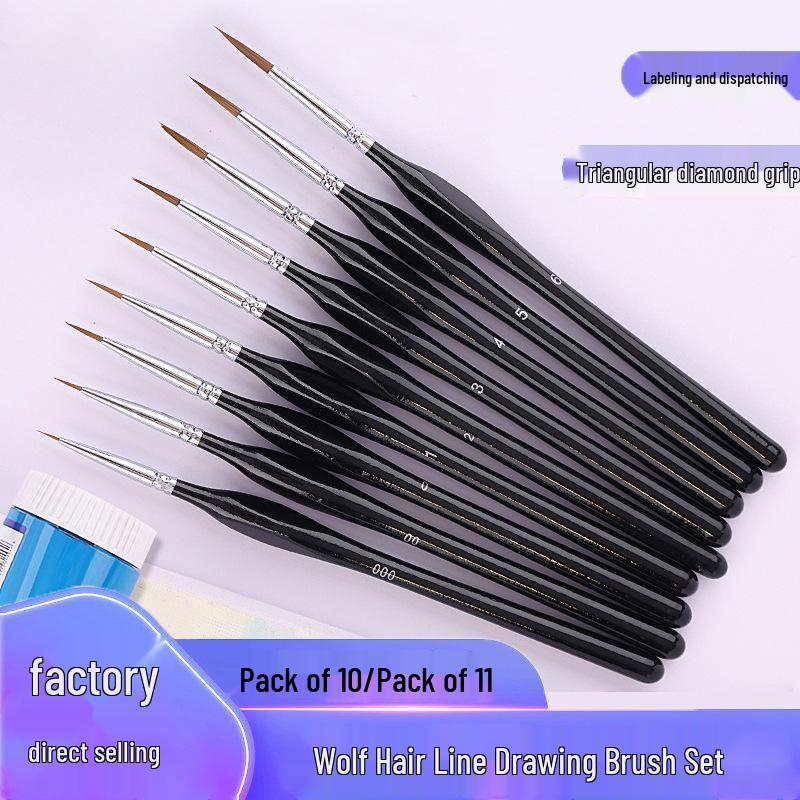 Треугольный набор кистей из шерсти ласки: Деревянный стержень для контурирования и линейного рисунка для акварельной и масляной живописи.