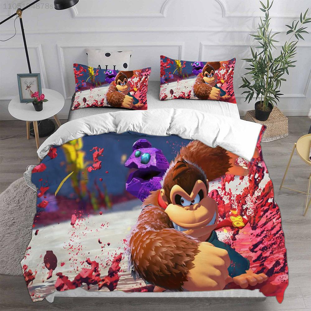 D-Donkey K-Kong B-Bananza Bedding Sets Single/Twin/Double Size Duvet Cover Set 2/3 Pieces Sets Gifts for Gamer Kids Adult Size