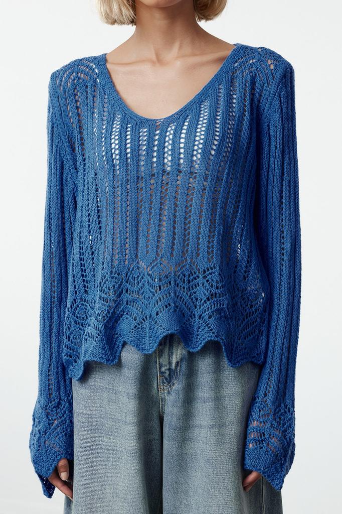 Женский свитер в элегантном стиле, черный вязаный свитер с ажурными отверстиями