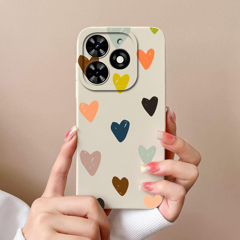 Чехол для Tecno Spark Go 2024 Простой Сердечко Мягкий Жидкий Силикон Защита Камеры Задняя Крышка Для Tecno SparkGo Funda Чехол для Телефона
