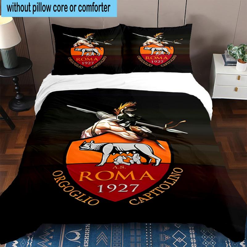 3pcs Rome Wolf Football club Printed Bedding Set Duvet Cover Closure Includes 1 Duvet Cover & 2 Pillowcases Bedding Sets Home Decor Gifts