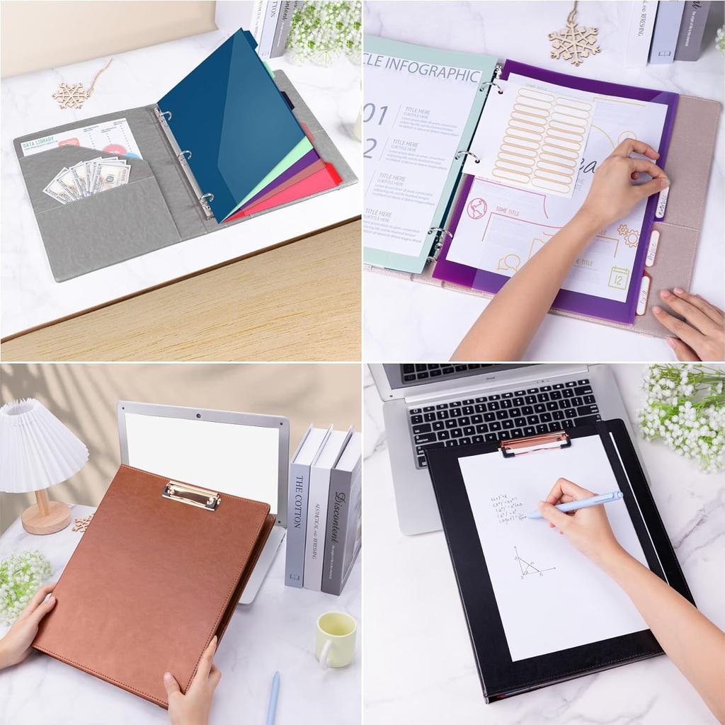 Antner PU Leather 3 Ring Binder with Clipboard, 1 Inch Clipboard Binder Organizer for Letter Size Paper, 5 Divider Folders with 10 Pockets, Hardcover