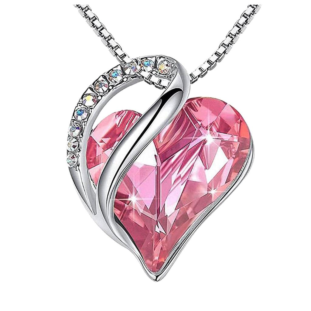Heart Shaped Geometric Birthstone Necklace Jewelry Women's Clavicle Chain Gift