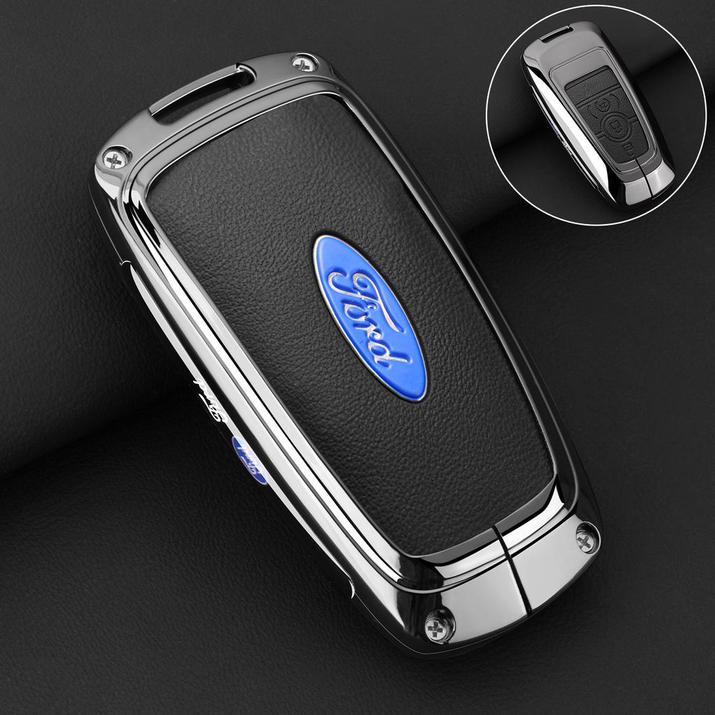Leather Car Key Case Protector Cover for Ford Fusion Mustang Explorer F150 F250 F350 EcoSport Edge S-MAX Ranger Lincoln Mondeo
