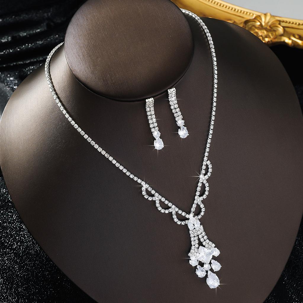 3 шт. Женский модный медный комплект с цирконом, цепочка-коготь, геометрическое ожерелье-капля воды, серьги, подарок на свадьбу, вечеринку, фестиваль