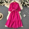 Summer New Casual Embroidery Holiday Dress Women Puff Sleeve Female Vintage Party Beach Long Midi Dresses With Belt
