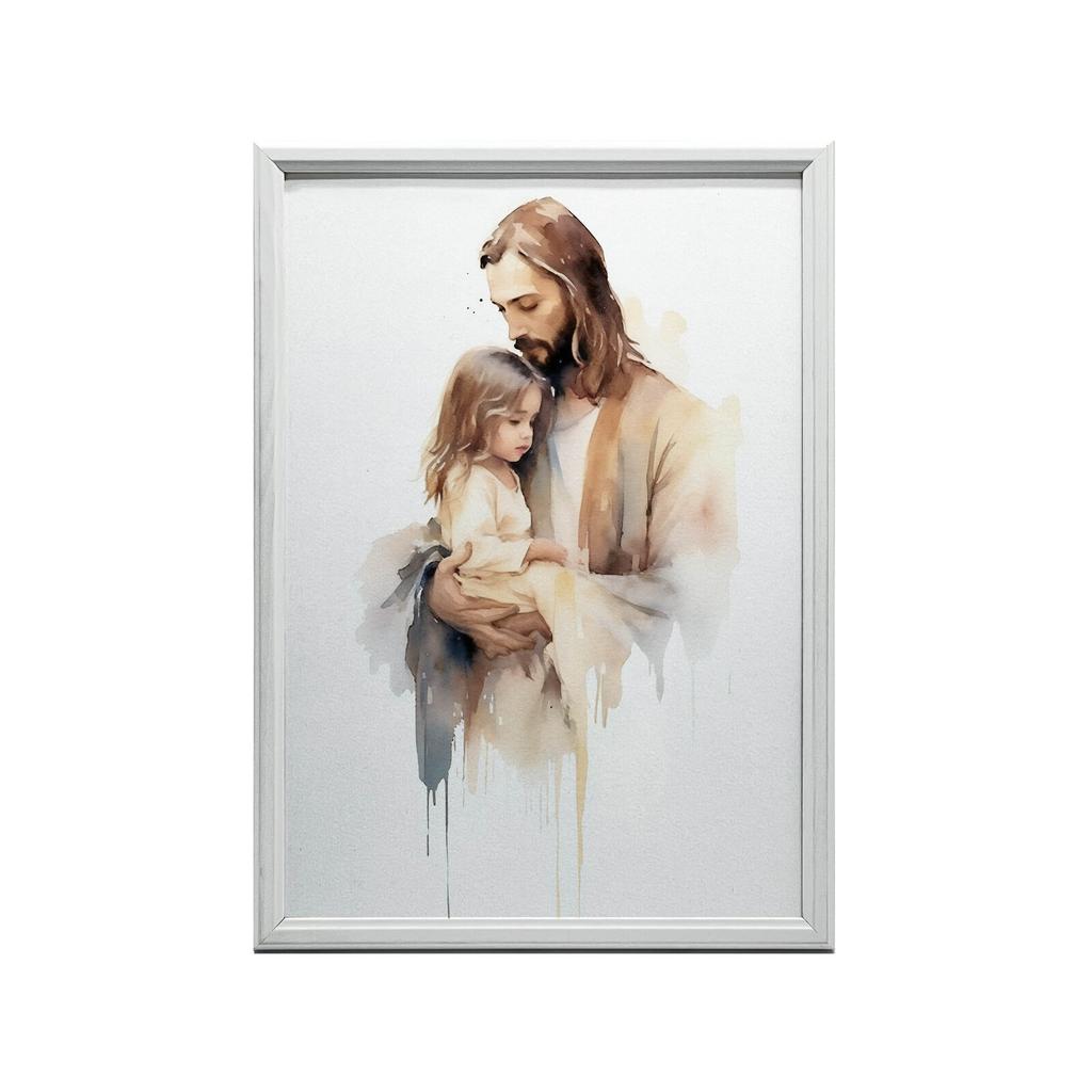 Jezus Trzymający Dziecko Jezus Trzymający Dziecko, 30X40 Cm, Rama Drewniana Biała, Papier Matowy 230 Gsm