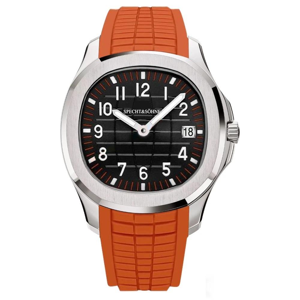 Specht & Söhne New 40.8MM Men's Watches Ultrathin Steel Rubber Strap Japan Quartz Movt Wristwatch Sapphire Crystal Waterproof