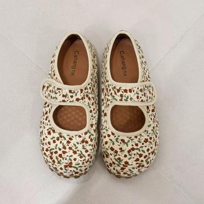 Женские туфли Xiaoxiangfeng с цветочным принтом на липучках Mary Jane 2025 года, новые ретро-универсальные туфли-бини с неглубоким горлом