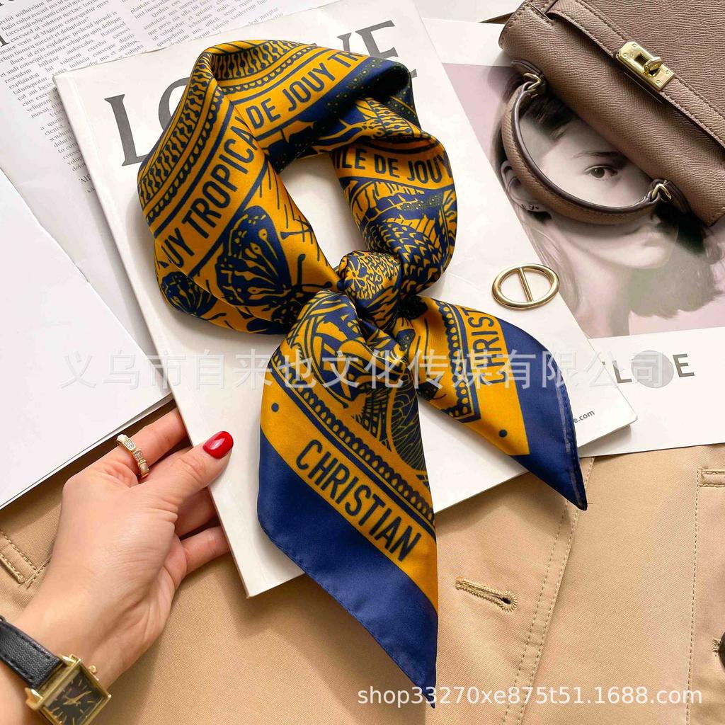 Versatile fashion floral 71 imitation silk square scarf scarf high-end polka dot neck silk scarf rhombus spring