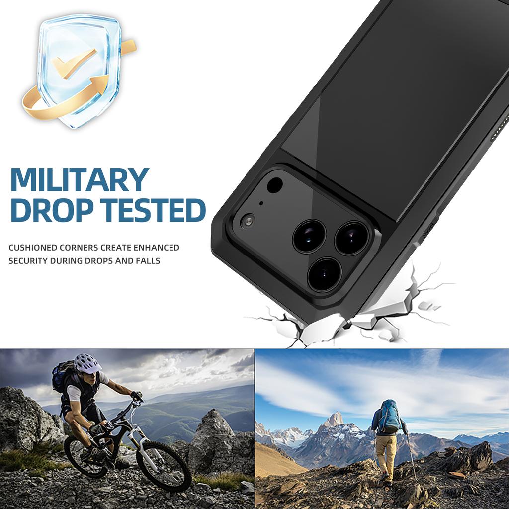 Роскошный прочный чехол для IPhone 17 16 15 Pro Max Plus Металлический Прочный 360 Полная Защита Корпуса Ударопрочный Броня Защитный Чехол Fundas
