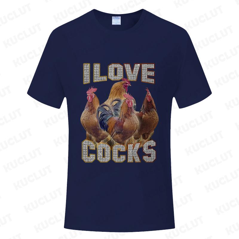 I Love Cocks Funny Roosters Meme T-shirt Chicken Enthusiast Short Sleeve T-shirt Men Women's Summer T-shirt Street Clothing