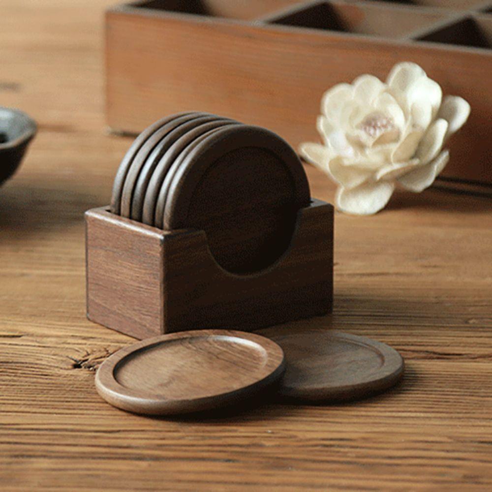 6pcs/set Round Teacup Mat Japanese Style Insulated Placemat Teaware Wood Coaster Gift