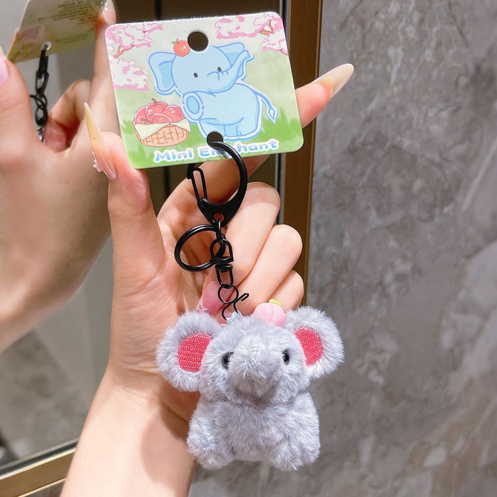 Elephant Adorable Cartoon With Apple Peach Plush Toy Pendant Keychain For Gift