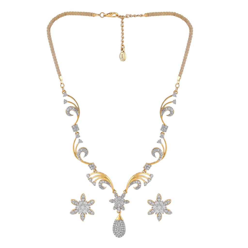 Комплект ожерелья Estele с золотым покрытием из американского бриллианта и цветка 24 карата для женщин