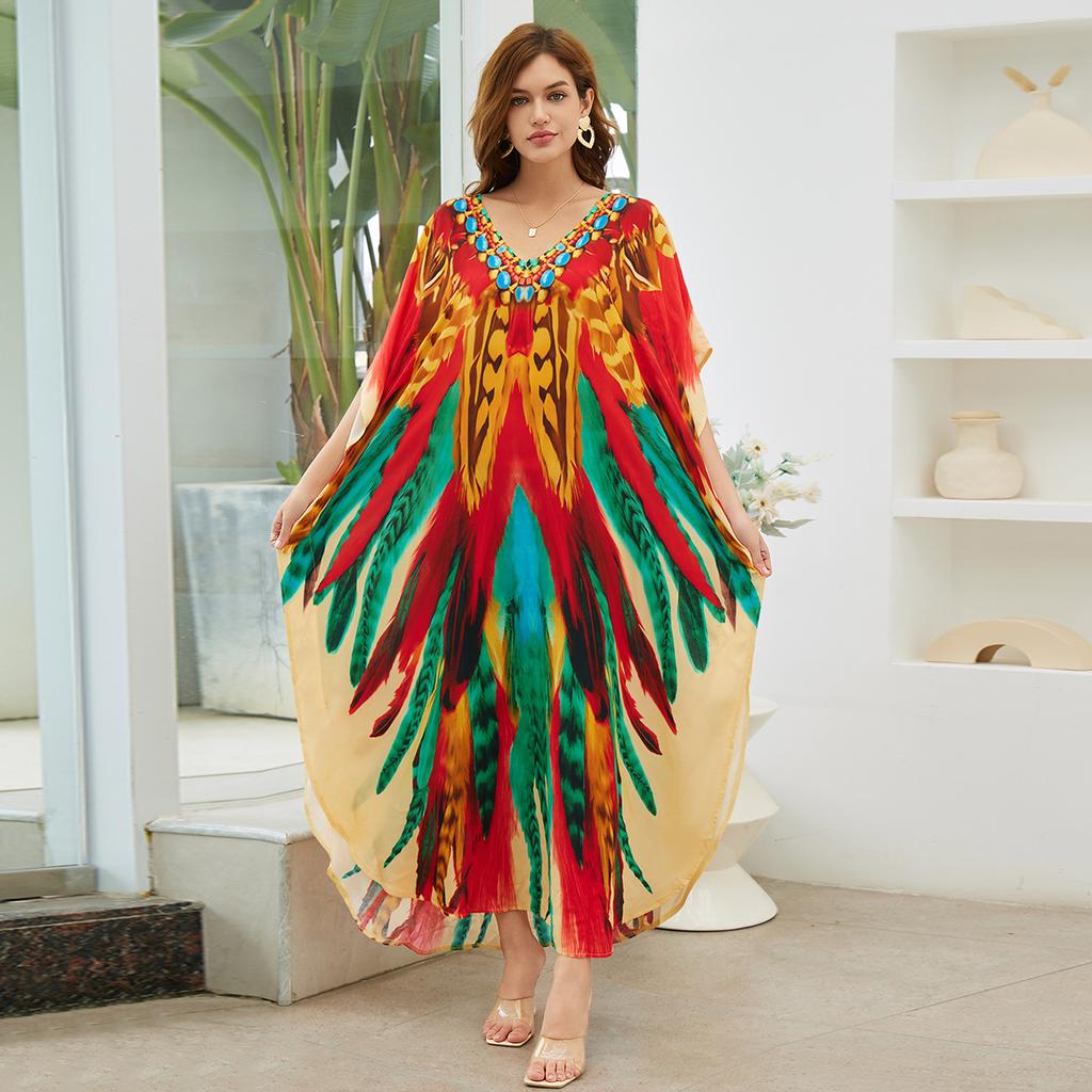 Пляжные кафтаны для женщин с принтом бабочки и попугая, летние платья больших размеров, праздничные купальные костюмы, дропшиппинг