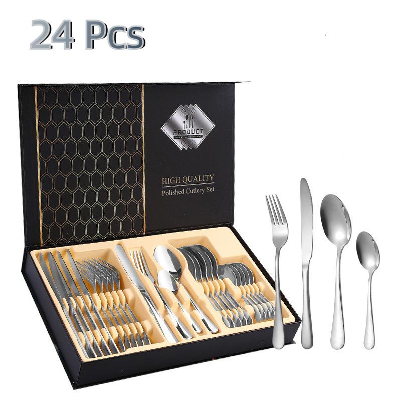 Набор столовых приборов из нержавеющей стали из 24 предметов, столовые приборы в западном стиле, нож для стейка, вилка, ложка, подарочная коробка, набор столовых приборов