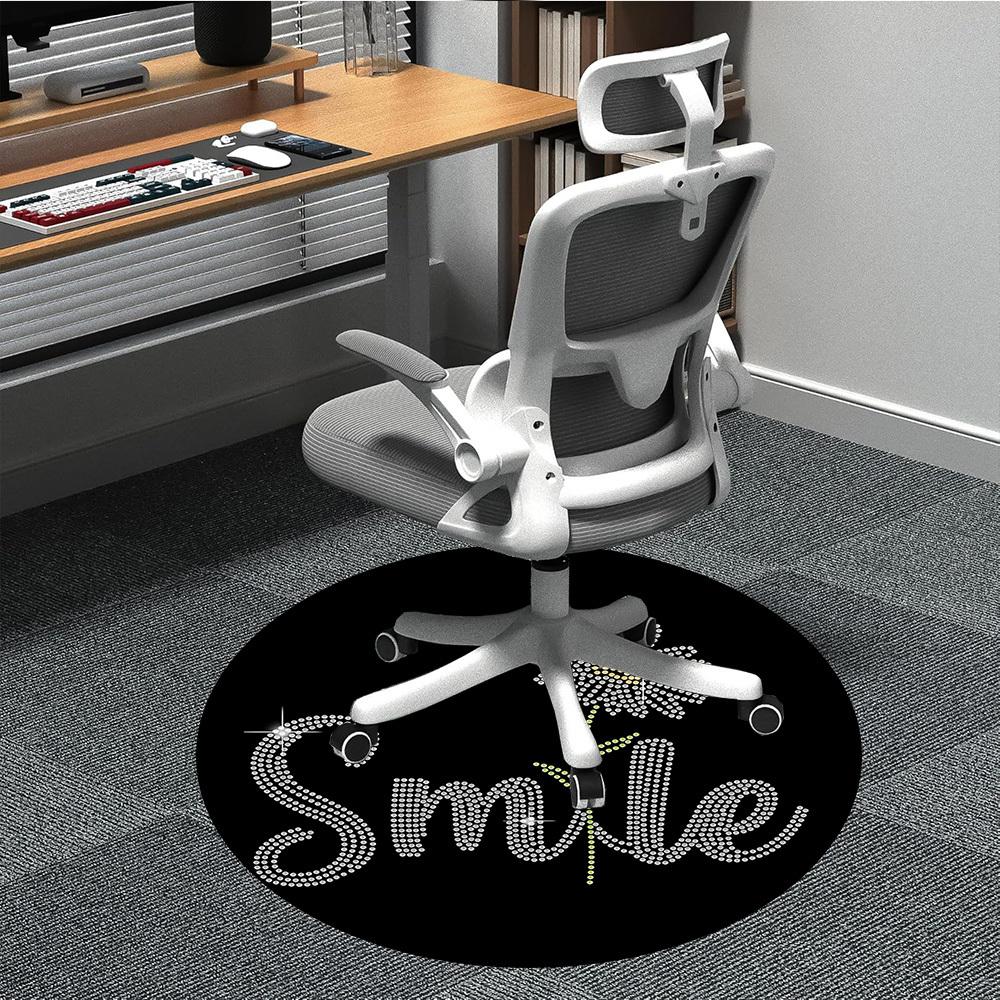 1pc Smile, FlowerChair Carpet for Office, Indoor Non-Slip Washable Polyester Fiber Carpet, Mat For Office, Machine Washable