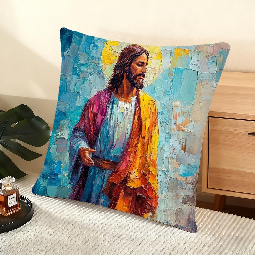 Jesus Cushion Cover Soft Short Plush Pillow Cover Smooth Cozy Texture Aesthetic Cushion Case Home Decor