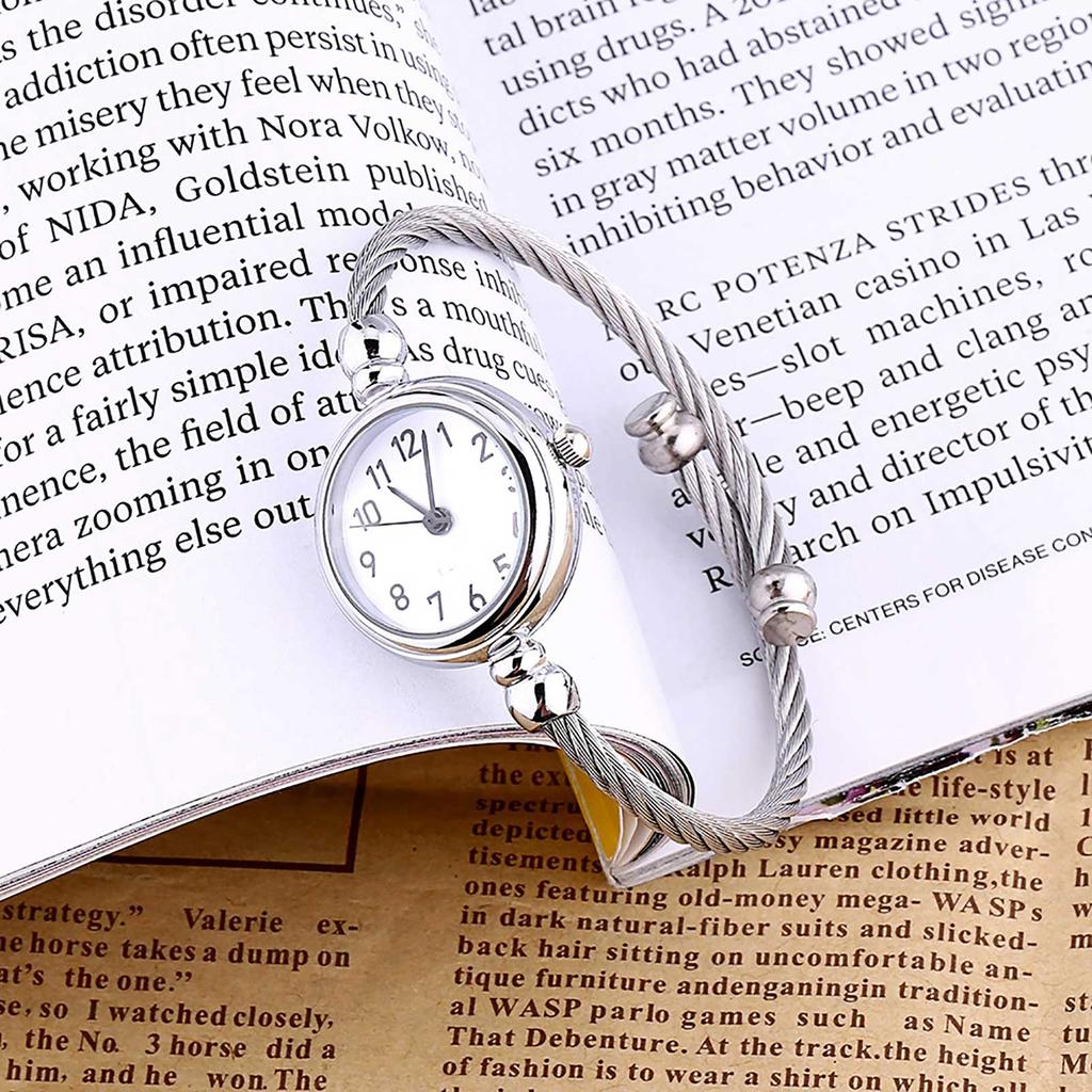 Аналоговые круглые кварцевые наручные часы с открытым браслетом из сплава (Арабские цифры Белый циферблат)