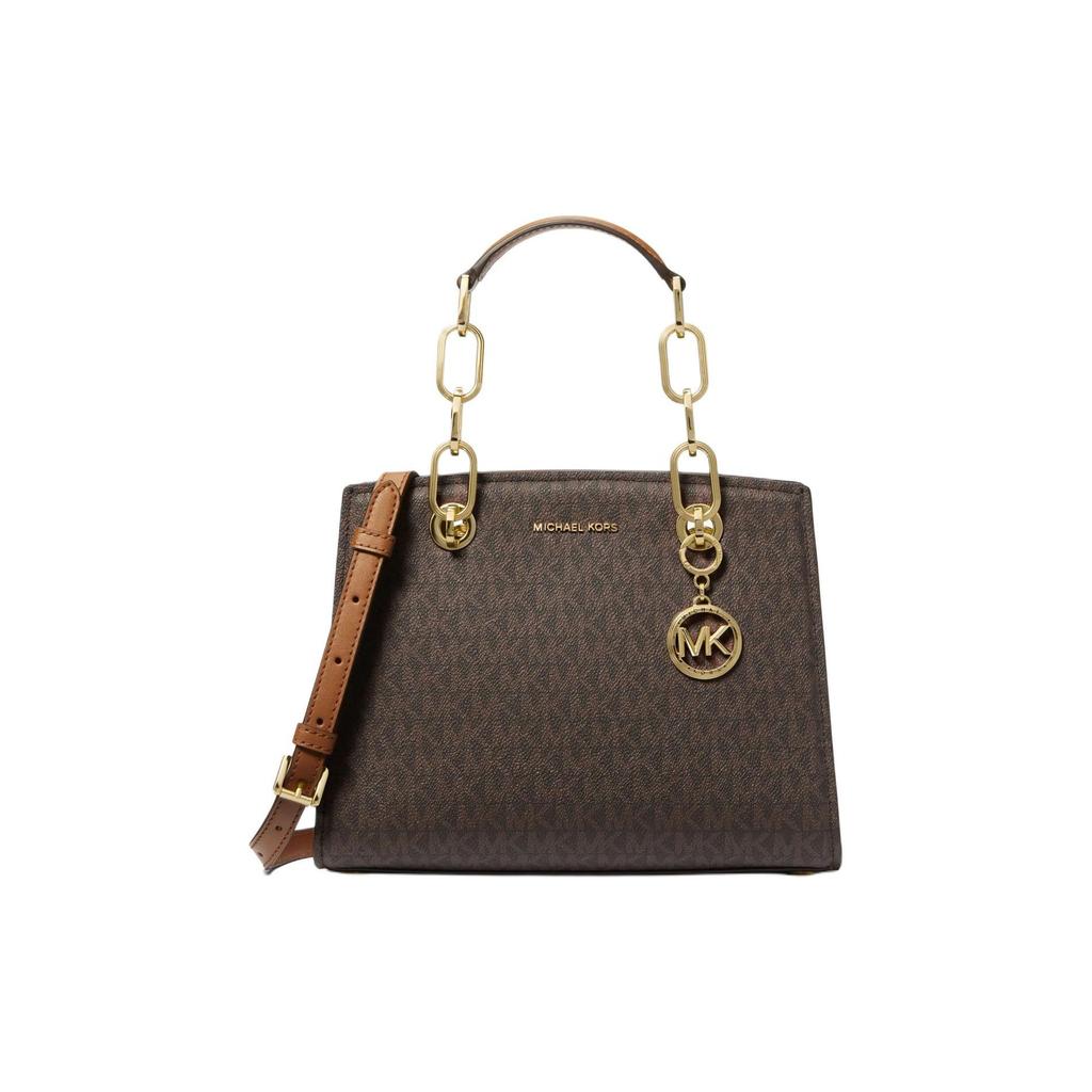 Michael Kors Mk Cynthia Classic Monogram Faux Leather Shoulder Crossbody Handbag Small Women handbags Dark-Brown Acorn-Brown 30S4GCYS1B-252