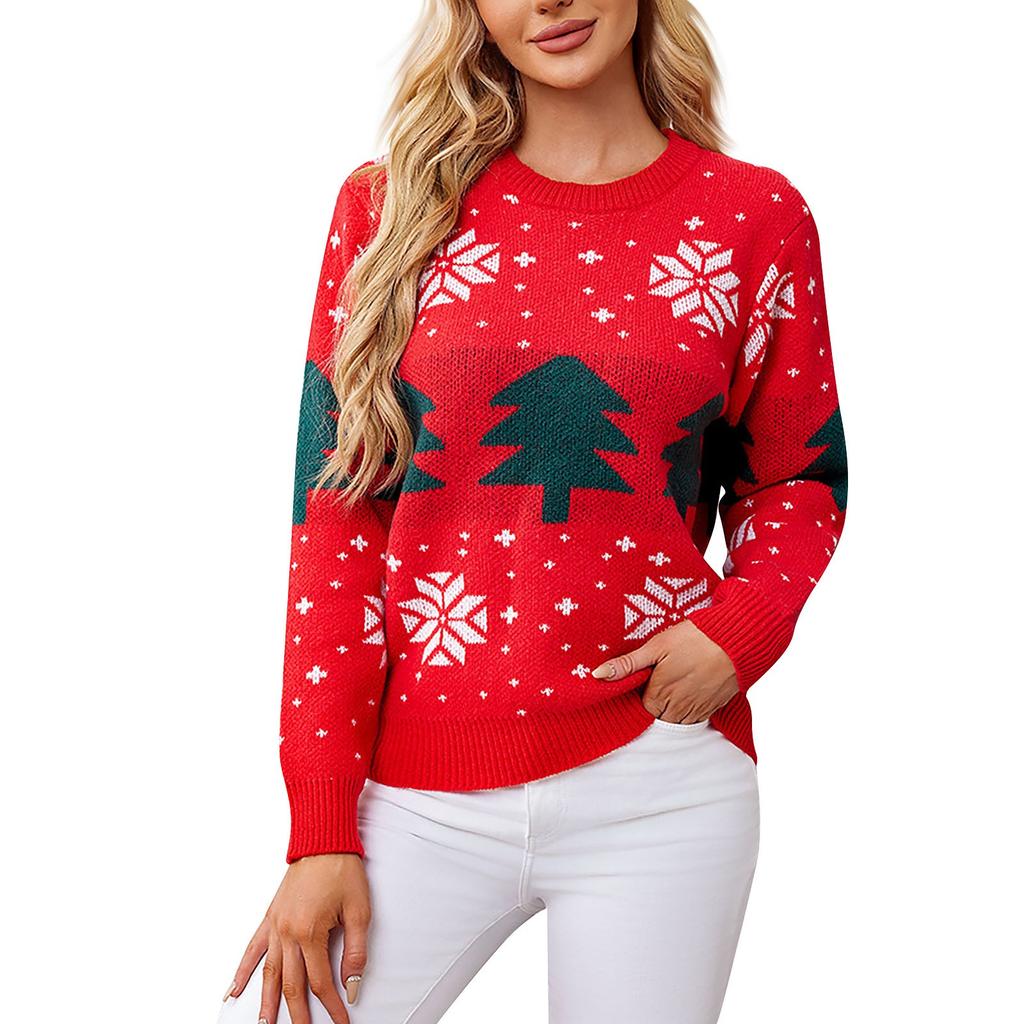 Женская мода Санта-Клаус узор пуловер свитер свободный ленивый кардиган