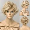 Ladies Synthetic Short Wavy Ombre Fluffy Blonde Curly Wigs for Women Daily Use Party Cosplay High Temperature Fiber Wigs
