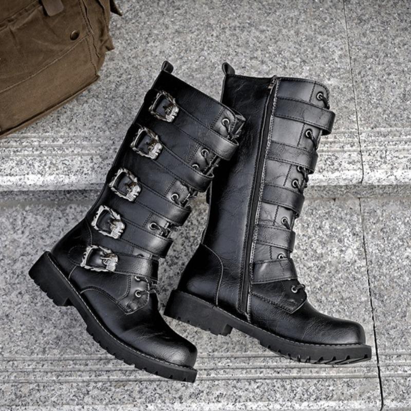 Gothic Punk Platform Boots Fashion Men Motorcycle Boot Quality Leather Mid-calf Boots Western Cowboy Boots Men Booties Botas2025