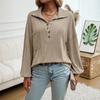Women Tops Lapel Buttons Half Placket Long Sleeve Patch Pocket Pullover Tops Solid Color Loose Fit Knitting Tops