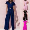 Tooxika New Women's Commuter V-neck Solid Color Waist Short-sleeved Jumpsuit