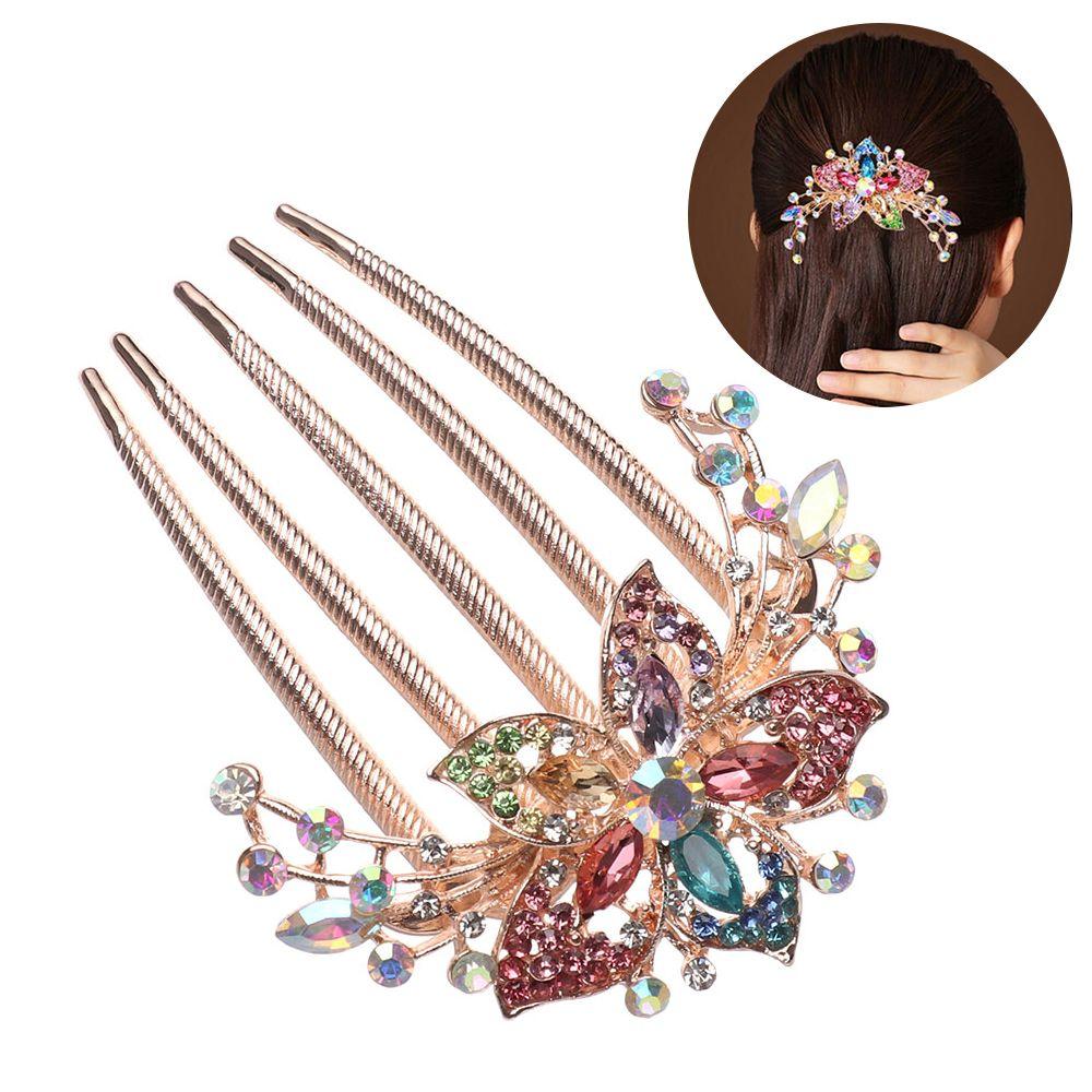 Fashion Elegant Hair Accessories Inlaid Flower Shiny Rhinestone Hairpin Hair Comb