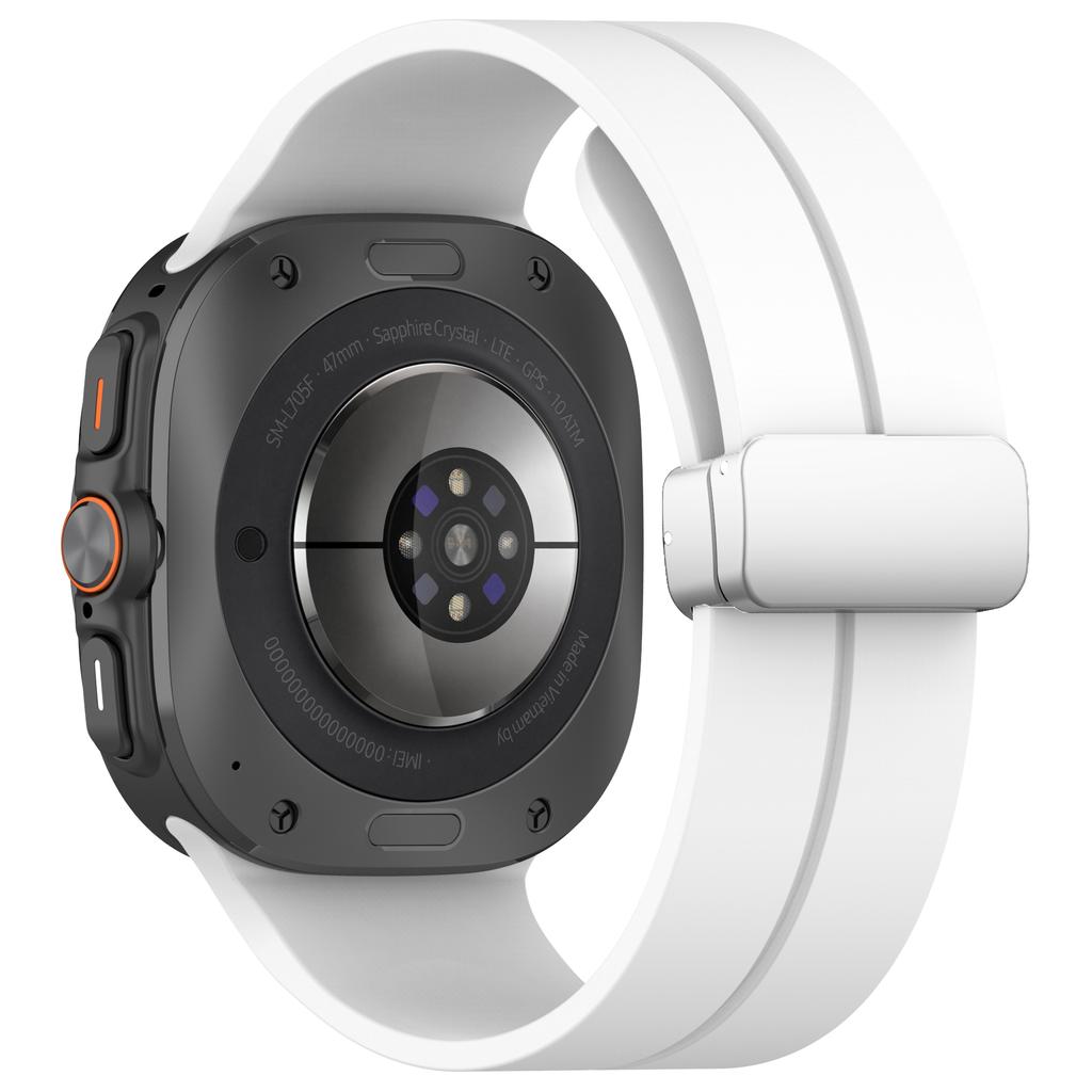 For Samsung Galaxy Watch Ultra 47mm Silicone Smartwatch Band Wrist Strap with Silver Magnetic Folding Buckle