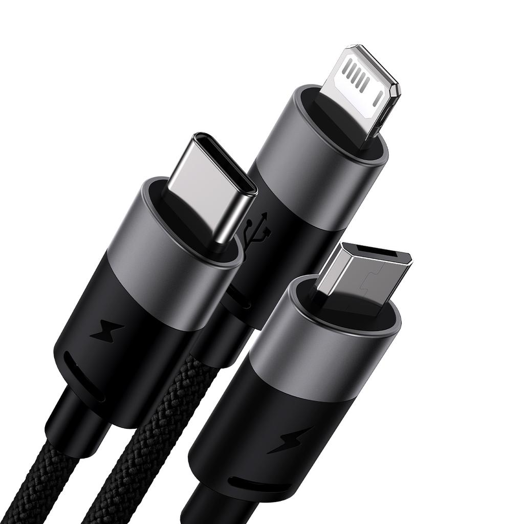 Baseus StarSpeed Tri-Connector USB Cable: Micro USB/Lightning/USB-C, 3.5A, 1.2m, Black
