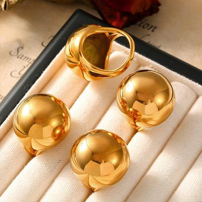 Винтажное кольцо Chubby Ball с индивидуальным преувеличенным дизайном, покрытая нержавеющей сталью 18-каратного настоящего золота, ювелирные изделия для рук