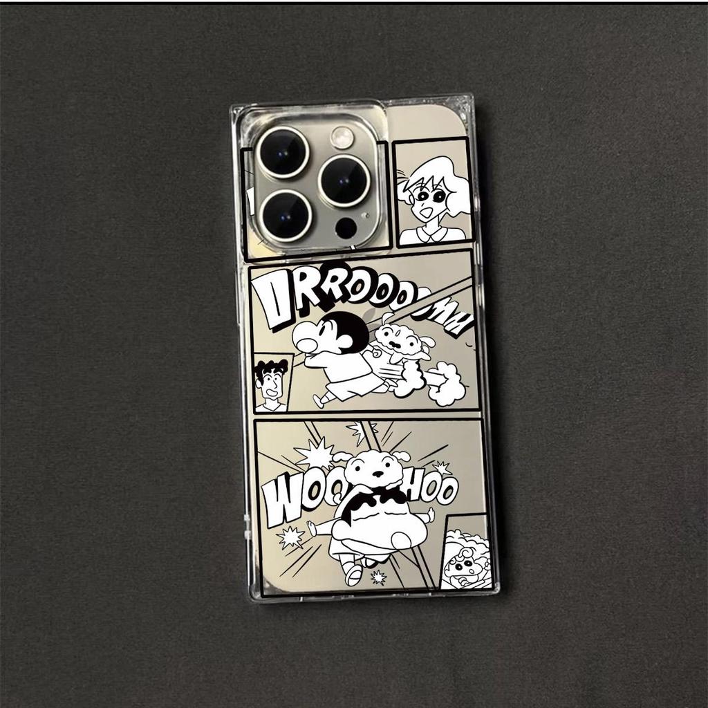 Прозрачный квадратный чехол-накладка для iPhone 14 Pro Max 13 11 12 16 ProMax 15 Plus, защита от окисления, мультяшный узор с Крейоном Шином