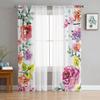 Flower Art Watercolor Rose Sheer Curtains for Bedroom Living Room Voile Window Curtains Tulle Curtains for Kids Room