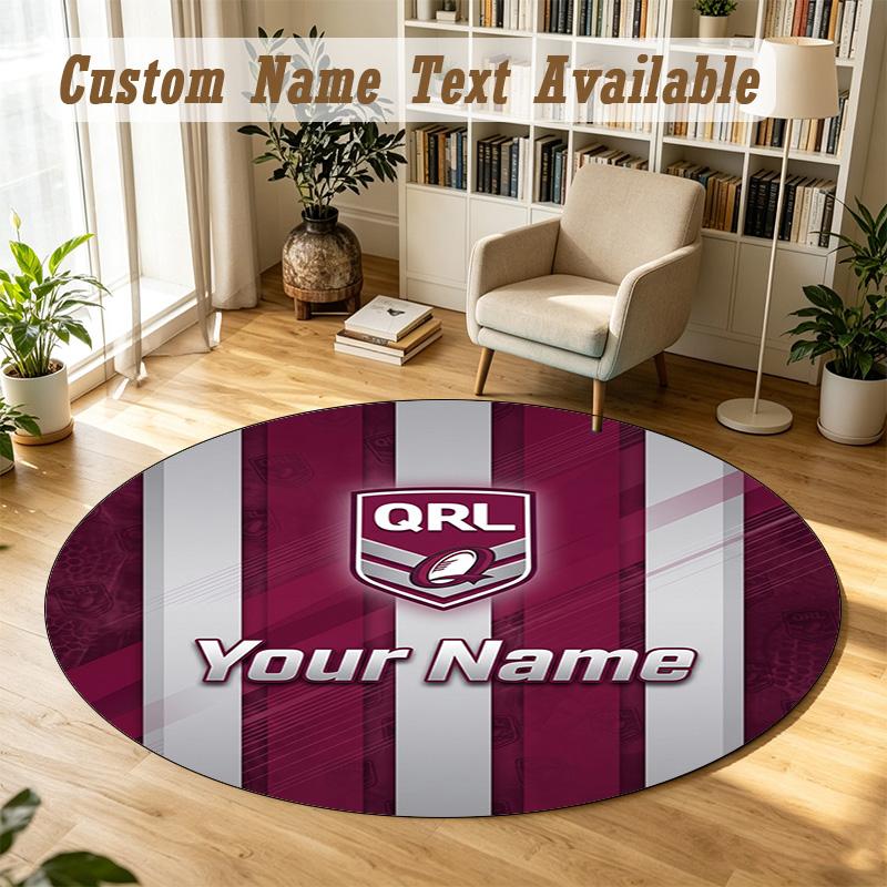 Round Rug Custom NameQueensland Maroons Pattern Non Slip Carpet Home Floor Decor
