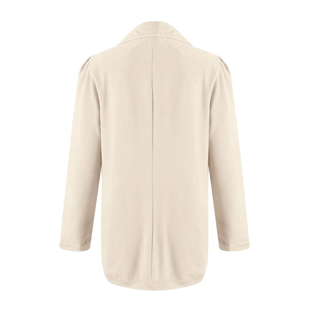 Women Short Texture Business Casual Button Lapel Work Jackets Open Front Long Sleeve Fall Outfit