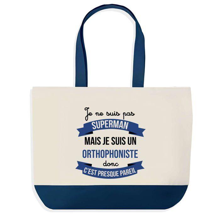 Tote bag - PLANETEE - Orthophoniste Superman - Fond bleu - Coton 40x45 cm - Impression sublimation