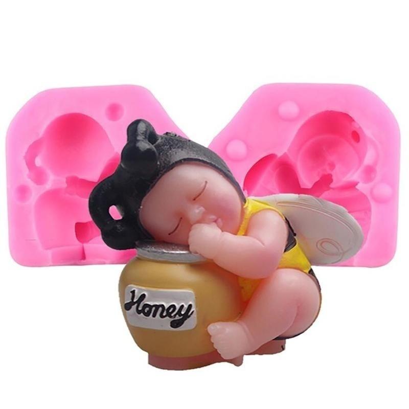 Lovely Sleeping Bee Baby Cake Birthday Ornament Creative 3D Resin Candle Silicone Molds Fondant Soap Moulds House Baking Tools
