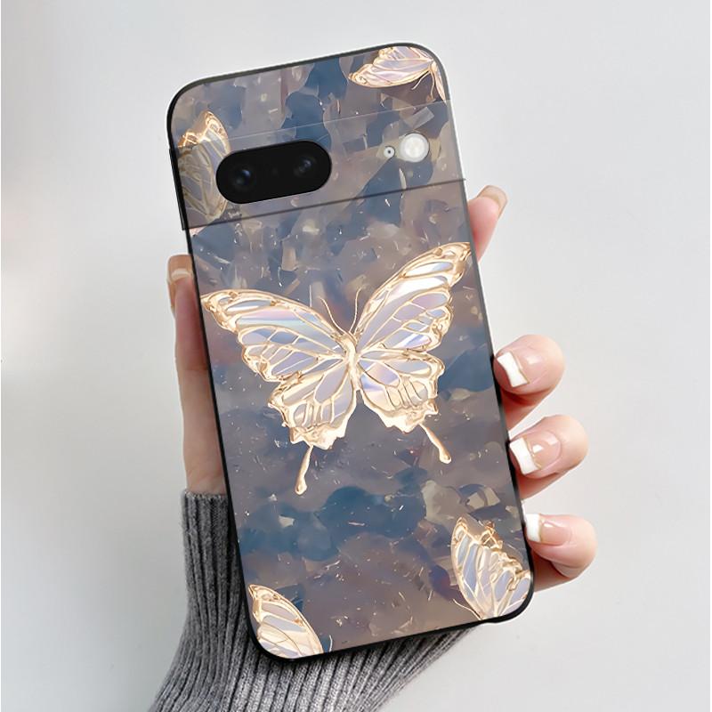 For Google Pixel 7 / Pixel 7 Pro Case Luxury Fashion Butterfly Flowers Black Soft TPU Silicone Back Cover Pixel7 7Pro Phone Case