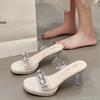 2025 Summer High-heeled Sandals Women's Rhinestones Wear Transparent and Sexy New Crystal Wind Thick-soled Thick-heeled Sandals