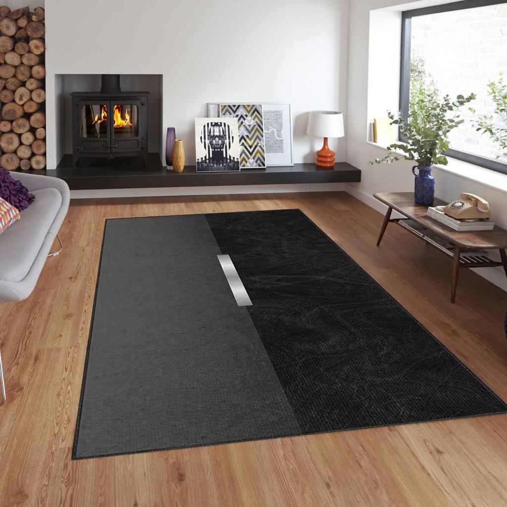 Черный Ковер с 3D Цифровой Печатью из Серебряной Линии, Нескользящий