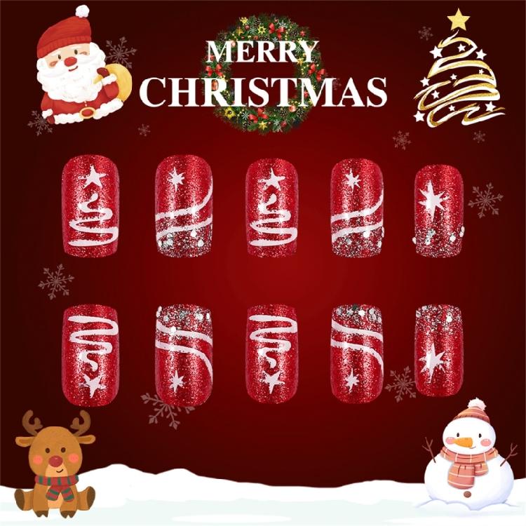 Элегантные блестящие рождественские накладные ногти Акриловые Full Cover Press on Nails для женщин Маникюр Дизайн ногтей 24 шт.