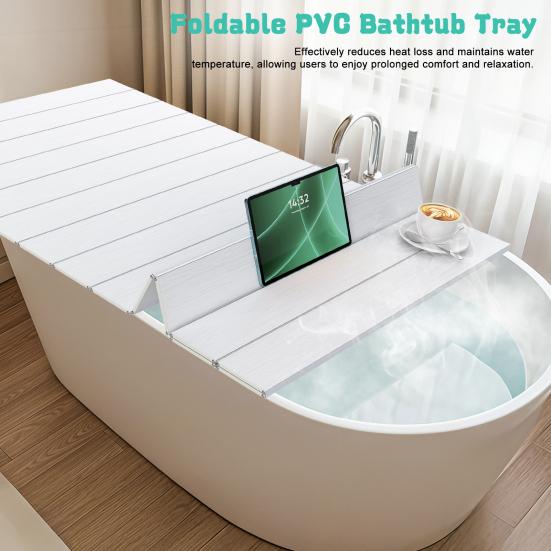 Foldable Bathtub Cover Cover, 63x31.5in Waterproof Bath Insulation Tray, PVC Shutter Dust Board Lid Fit Most Tubs for Home Bathtubs Bathroom