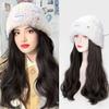 Synthetic Hat Wig Long Wavy Curly Wigs For Women Autumn Winter Fashion Cap Hair Wig Hair Extensions Heat Resistant Fake Hair