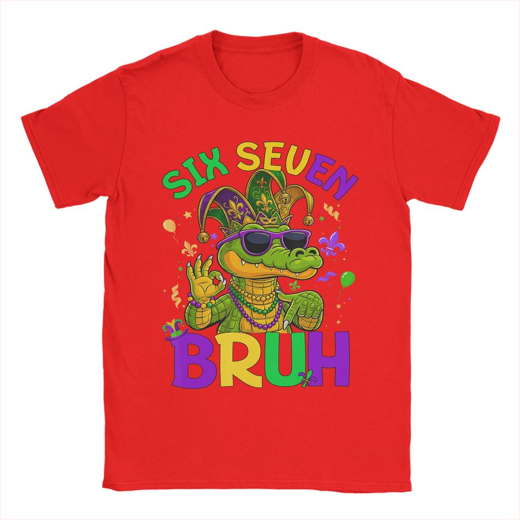 Чувак Марди Гра Аллигатор Шесть Семь Унисекс Футболки Потрясающая Футболка С Коротким Рукавом С Круглым Вырезом Хлопковая Одежда