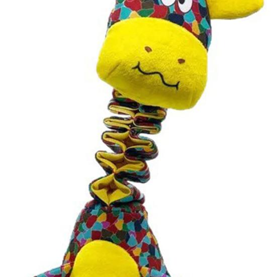 Squeaky Dog Chew Toy with Crinkle Paper Plush Giraffe/Snake Shape Tug of War Toy Interactive Stuffed Animal Pull Toy for Small Medium Large Dogs