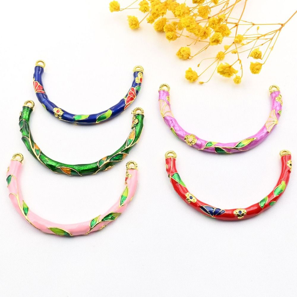 Enamel Peony Filigree Flower Bangle Bent Half Bracelet Women's Hand Bracelet  Jewelry Gifts