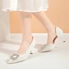 2024 Spring New Women's High Heels Diamonds Tweed Style Single Shoe White Casual Fashion Rubber Upper Net Shoe